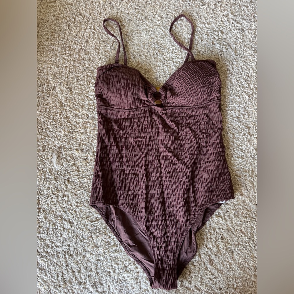 & Other Stories Brown One Piece Swimsuit with Sweetheart Neckline